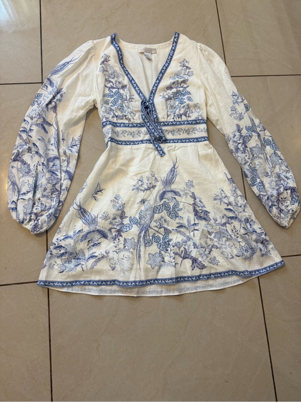 Caroline Constas Women's Farm Dress S Rio Linen Blue Alemais Style